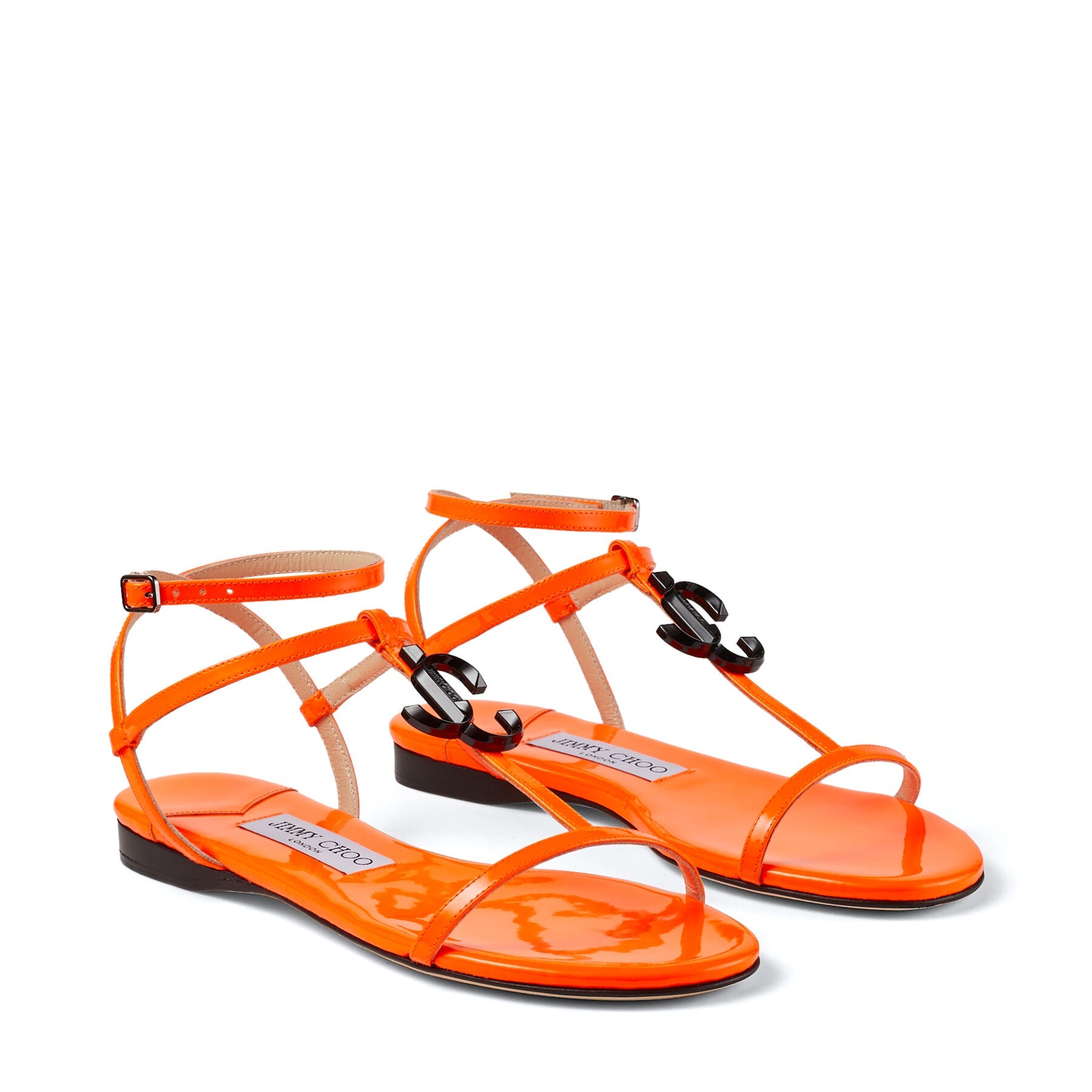 Alodie flat sandals in leather - Neon Orange
