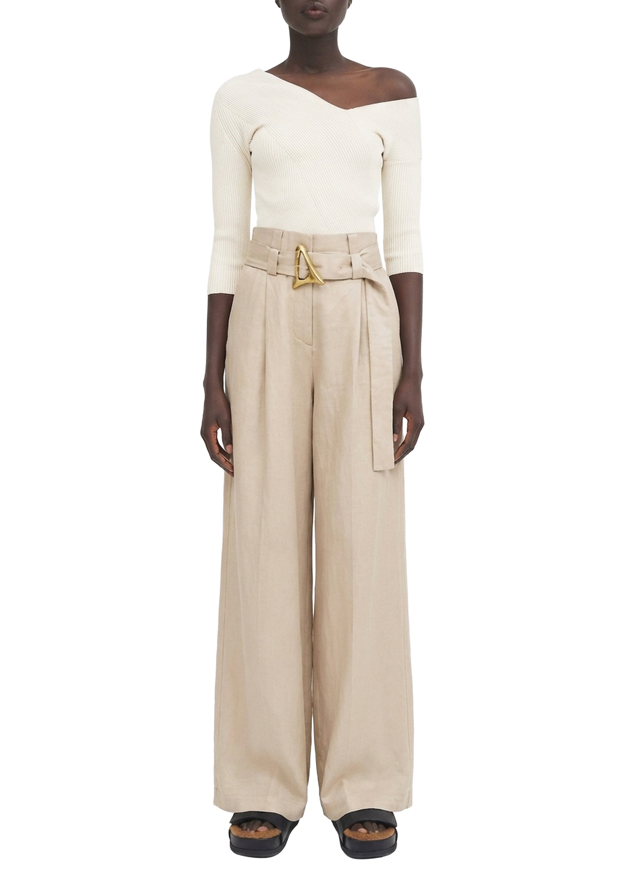 Alondra wide-leg trousers in linen blend - Khaki