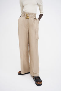 Alondra wide-leg trousers in linen blend - Khaki