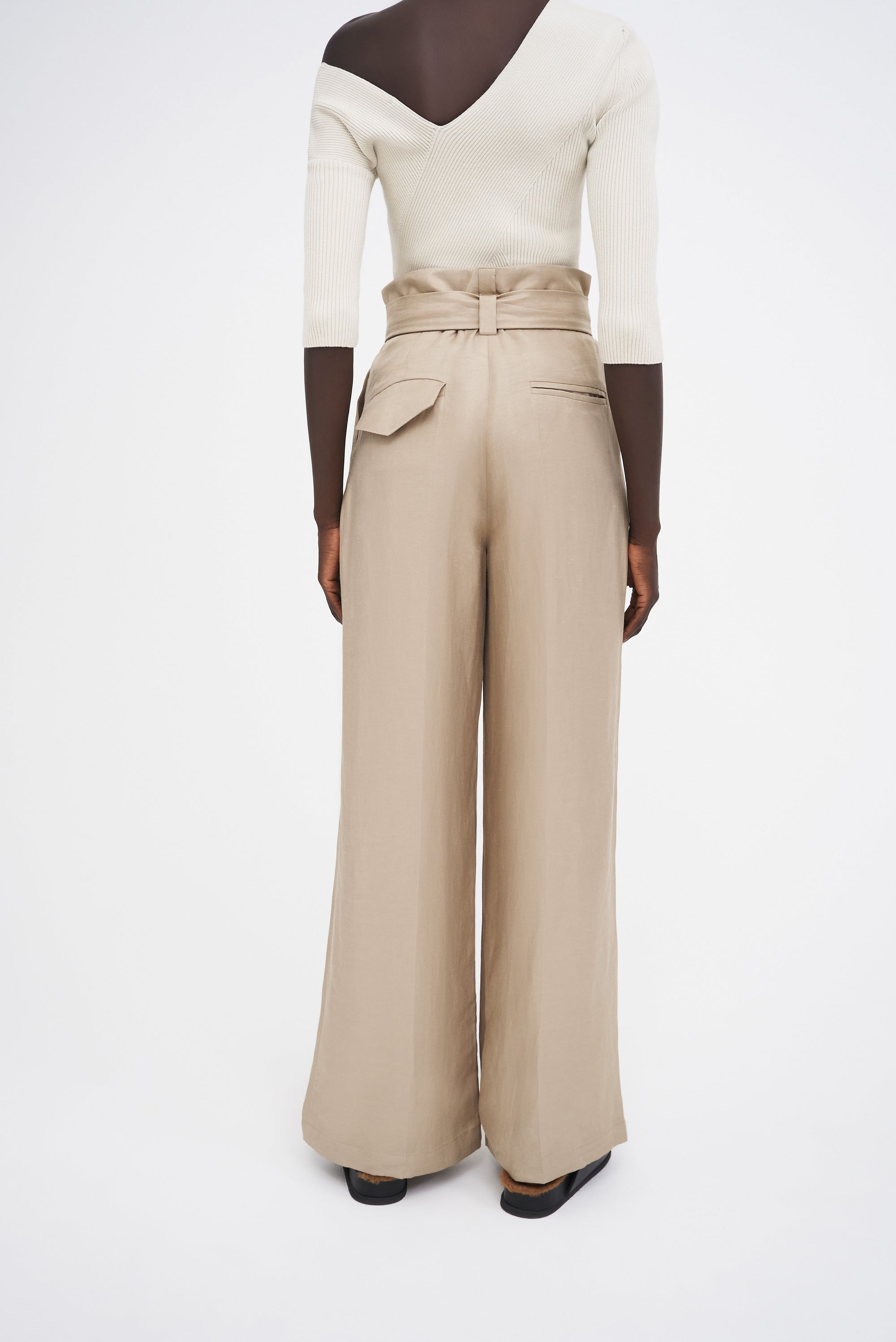 Alondra wide-leg trousers in linen blend - Khaki