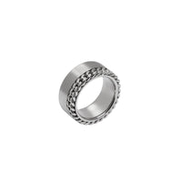 Bague chaine et bande metal - Argent