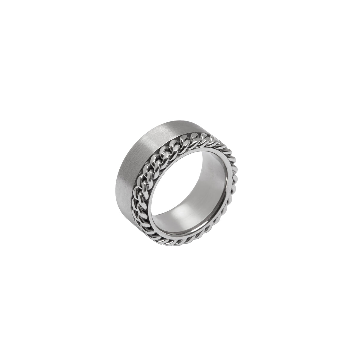 Bague chaine et bande metal - Argent