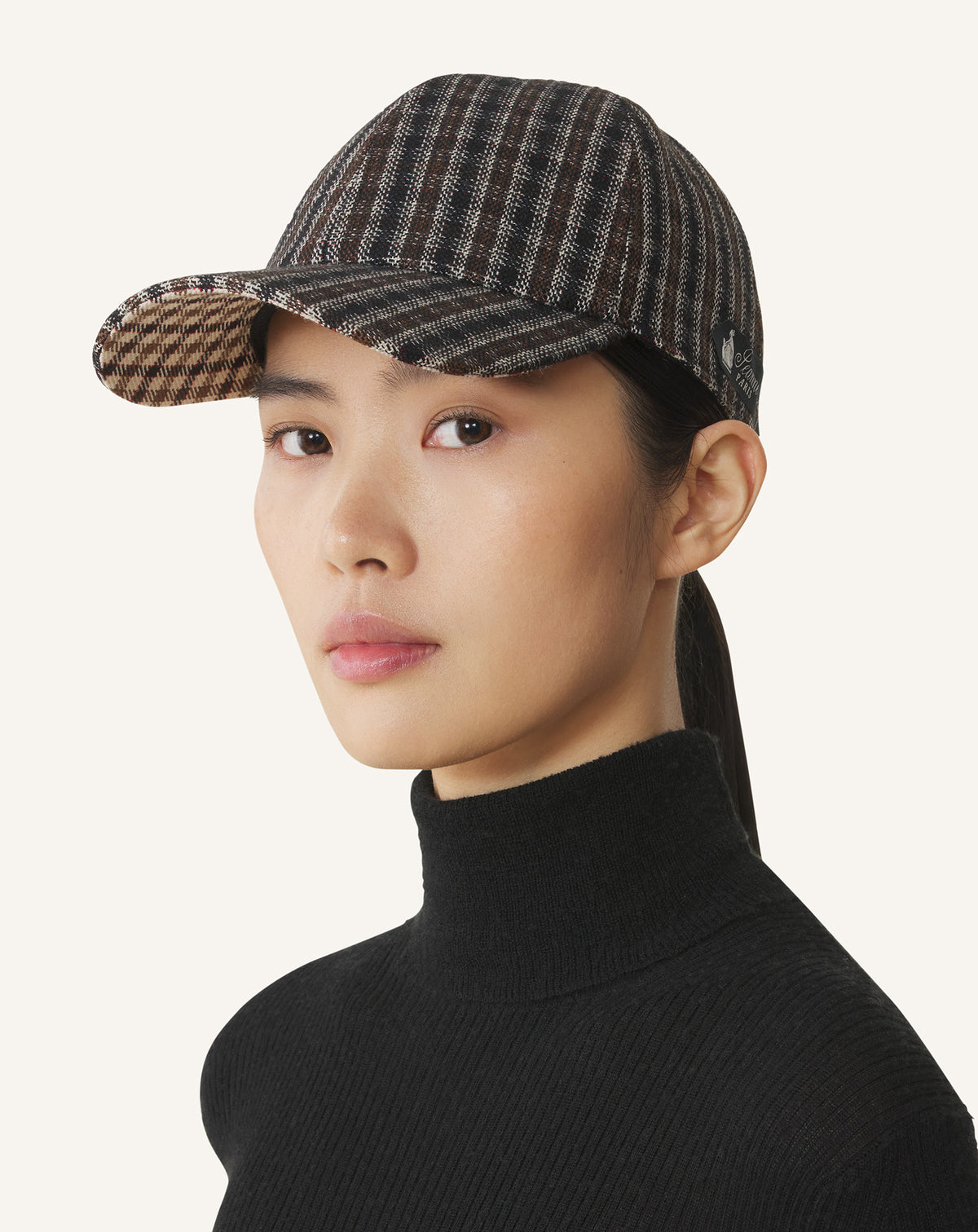 Casquette a carreaux en laine - Gris