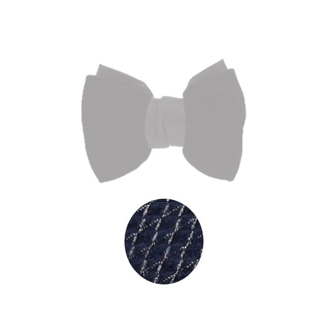 Woven silk bow - Bleu marine & argent