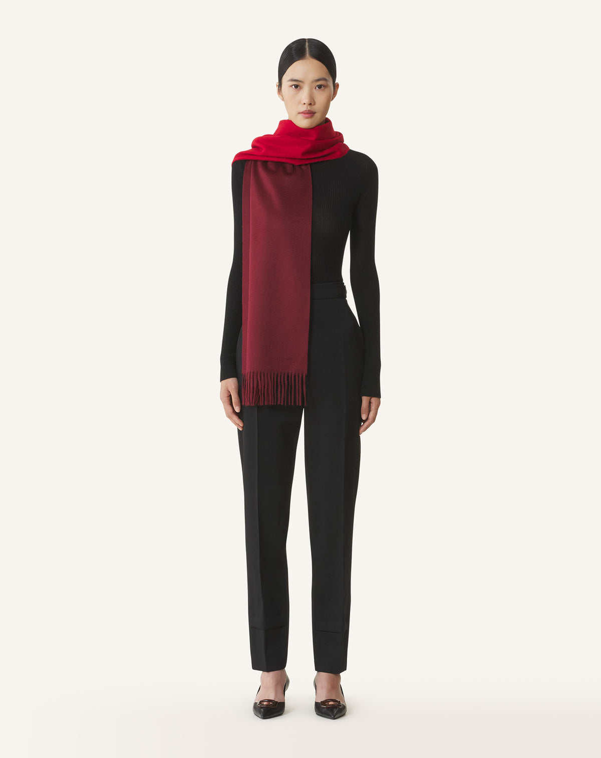 Echarpe cachemire bicolor 35x180 - Rouge & bordeaux
