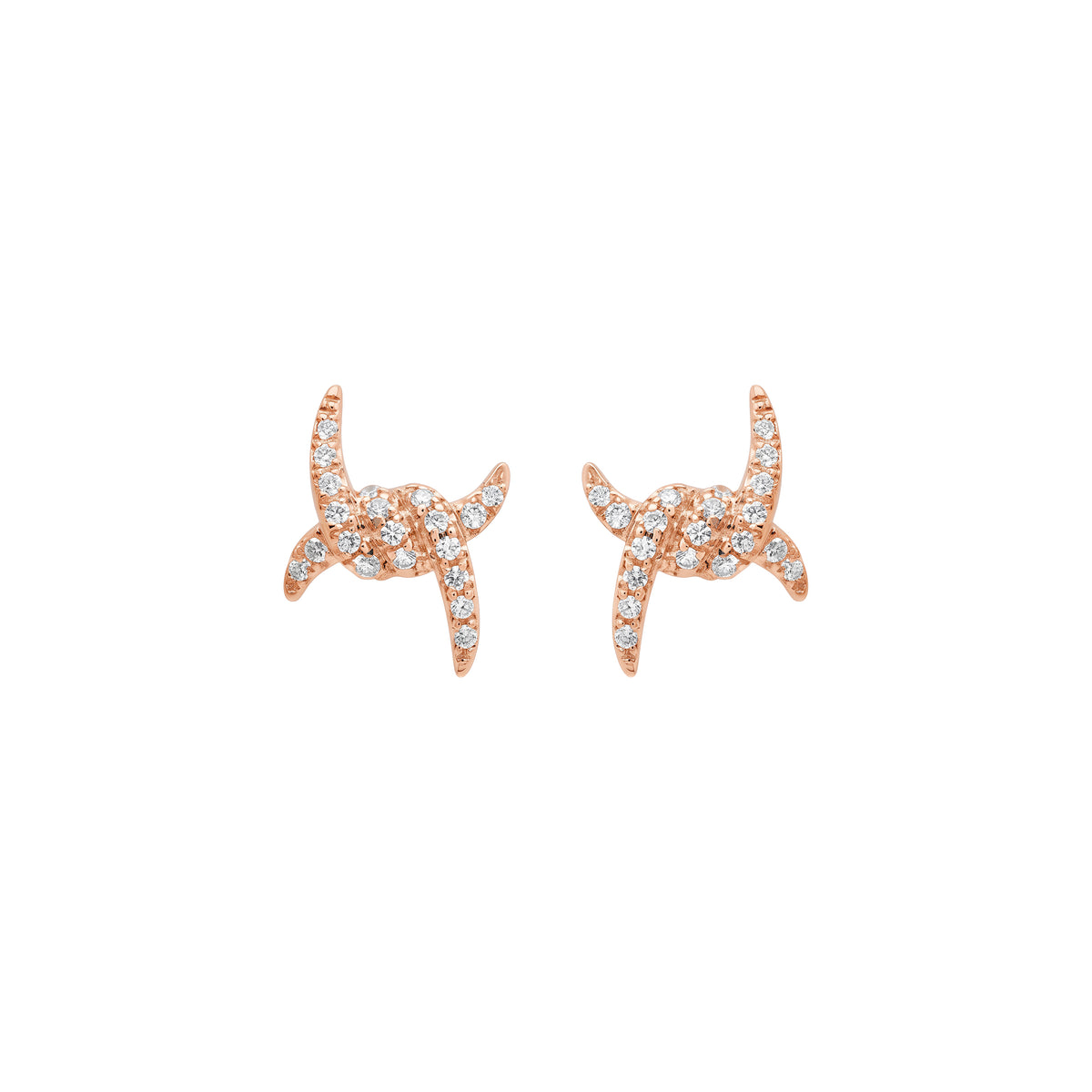 Puces d'oreilles Barbelé en Or rose 18K sertie de diamants - Rose