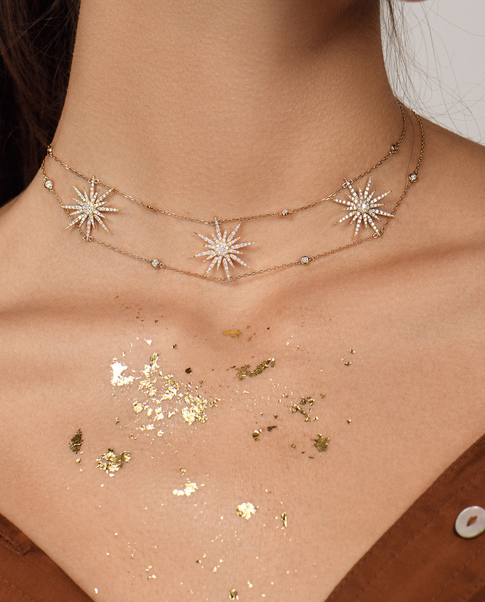COLLIER SOLEIL OR BLANC