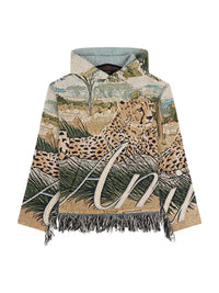 Cheetah-print tapestry hooded top - Natural