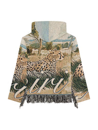 Cheetah-print tapestry hooded top - Natural