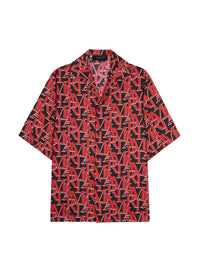 Silk bowling shirt with offset logo - Black & Red