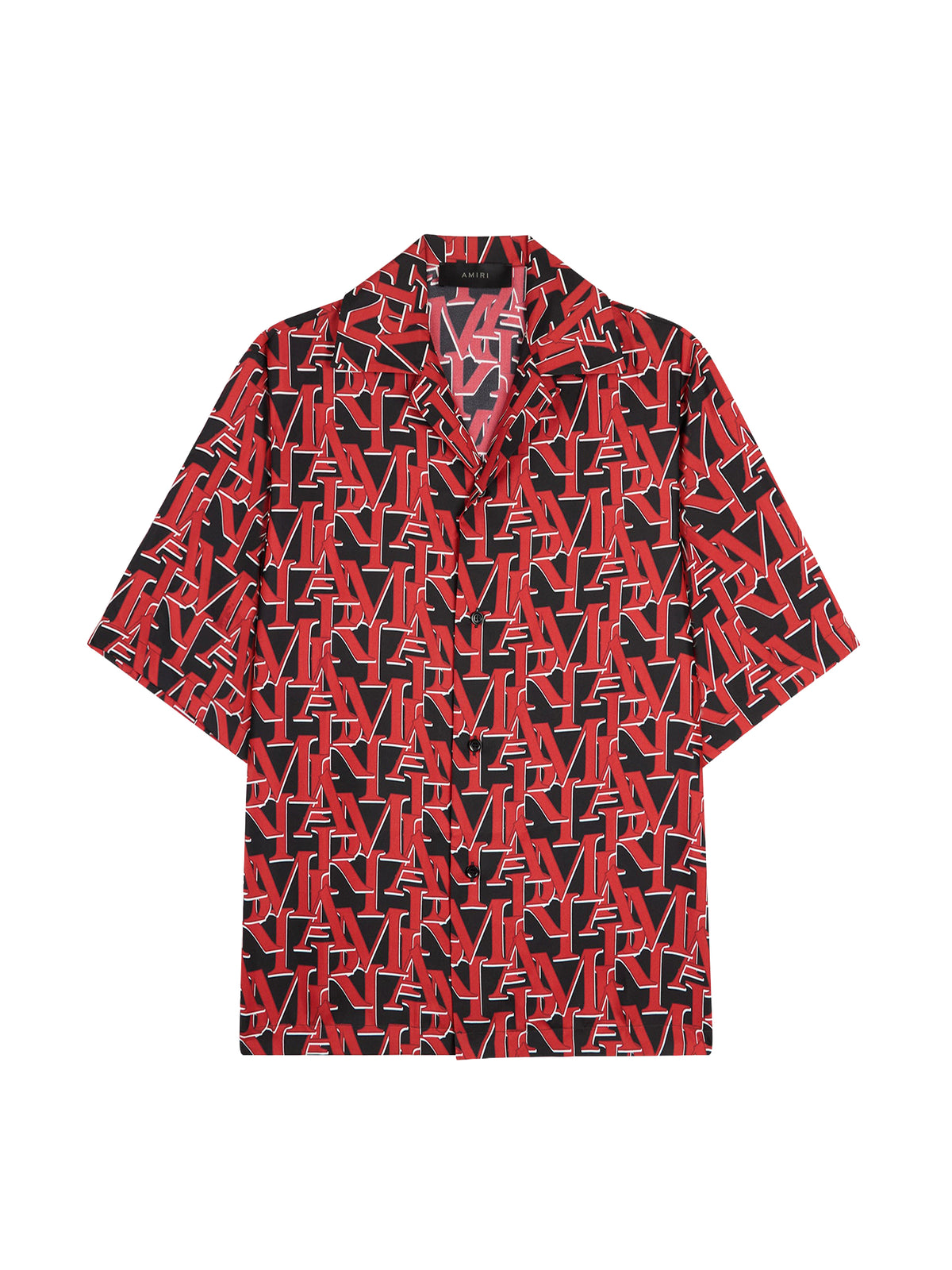 Silk bowling shirt with offset logo - Black & Red