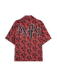 Silk bowling shirt with offset logo - Black & Red
