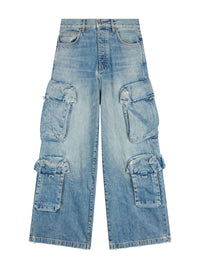 Loose-fitting denim cargo trousers - Vintage Light Blue