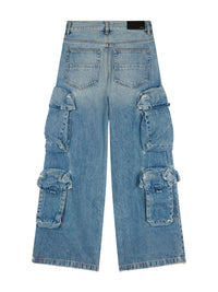 Loose-fitting denim cargo trousers - Vintage Light Blue