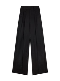 Pantalon à jambes larges et double pli en laine - Black