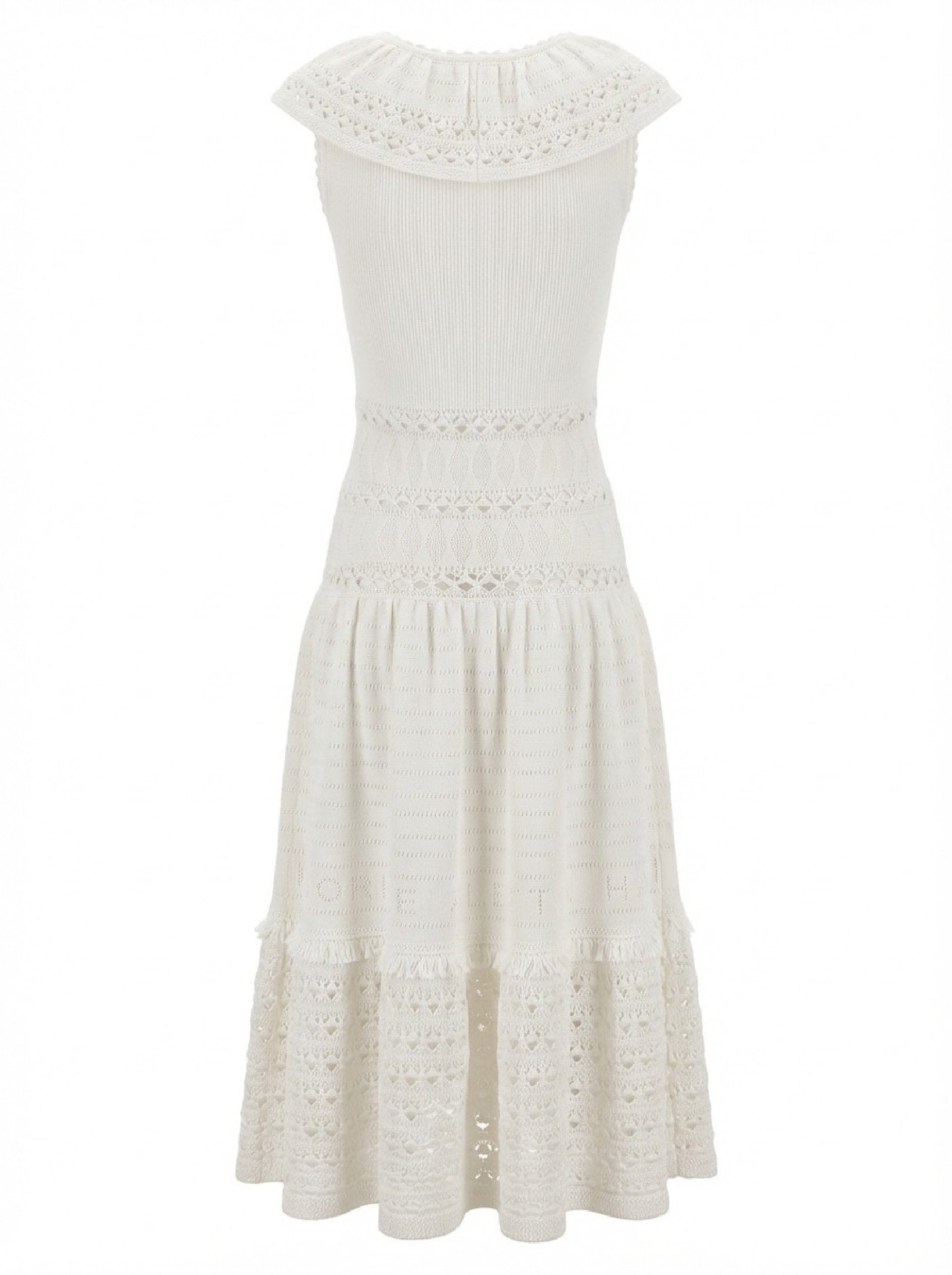 Robe midi à motif ajouré et volants froncés - Avorio
