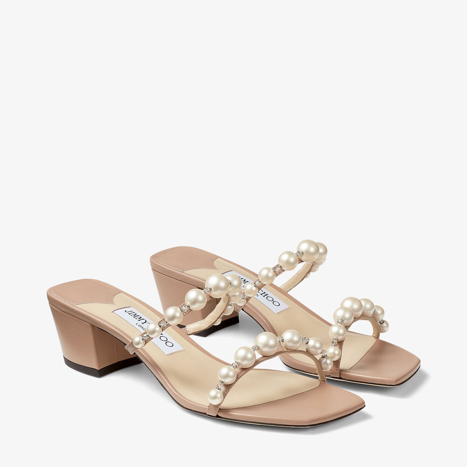 Mules Amara avec perles 45 en cuir - Ballet Pink & White
