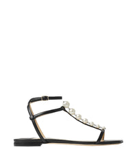 Sandales Amari plates en cuir à perles - Black & White