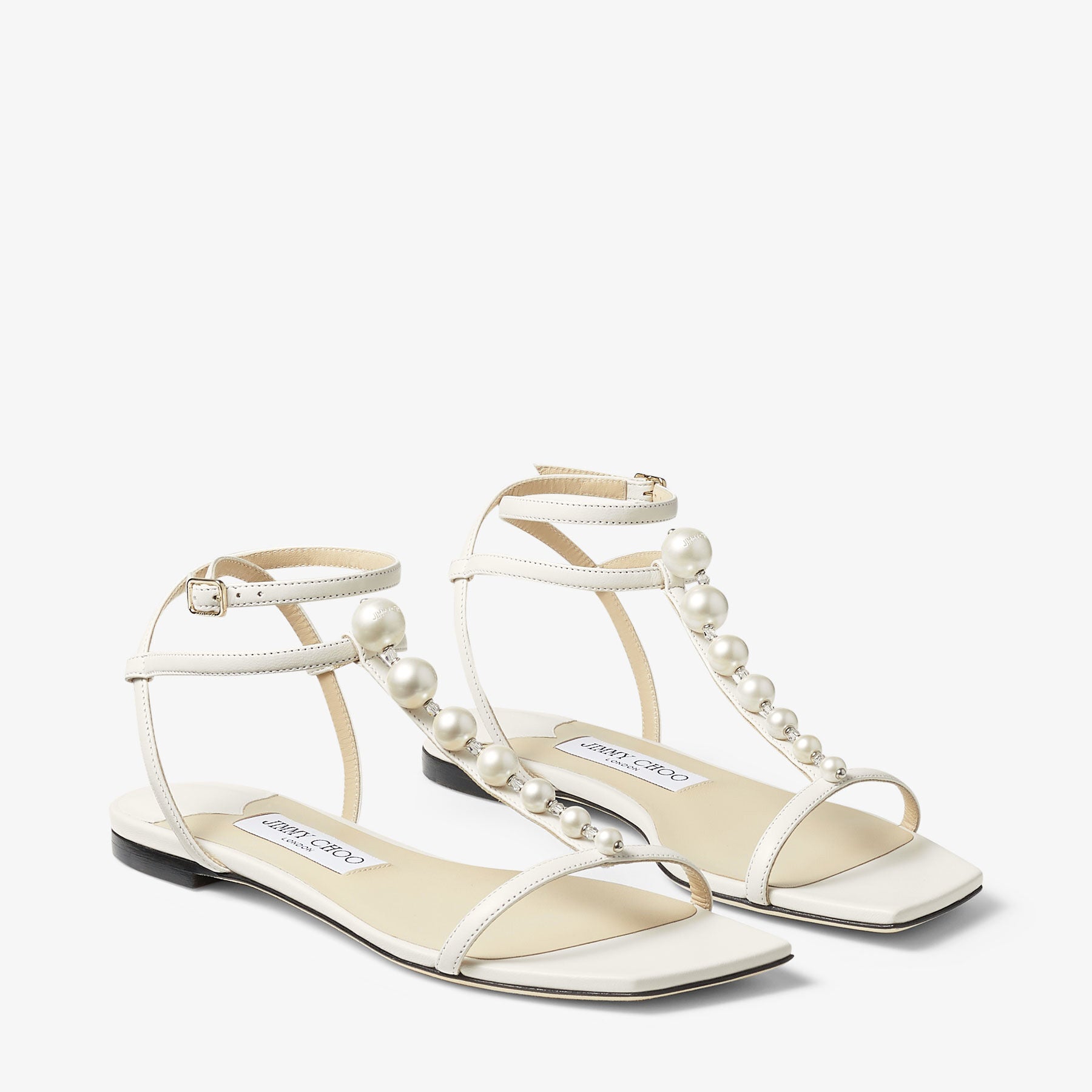 Sandales Amari plates en cuir avec perles - Latte & White