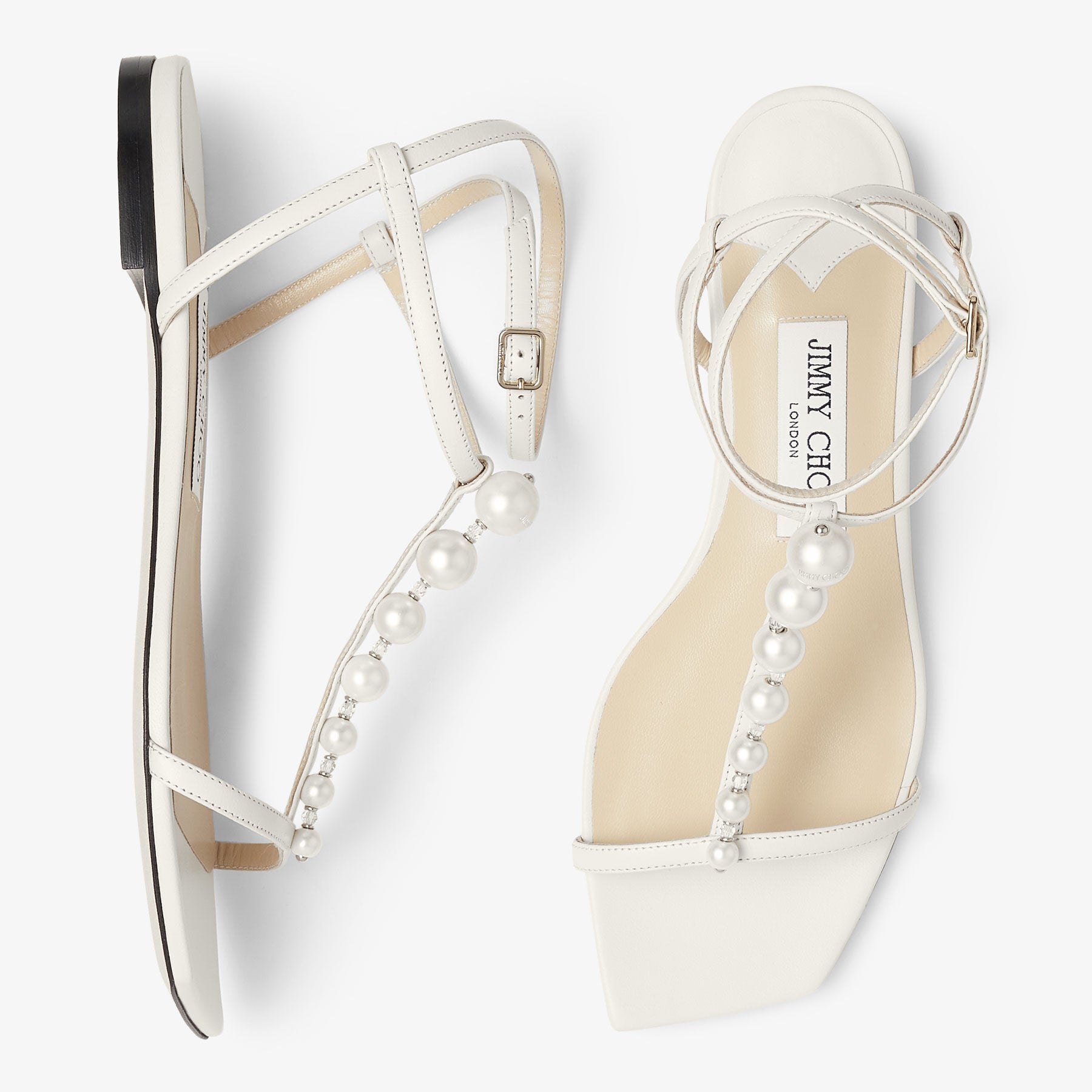 Sandales Amari plates en cuir avec perles - Latte & White