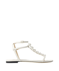 Sandales Amari plates en cuir avec perles - Latte & White