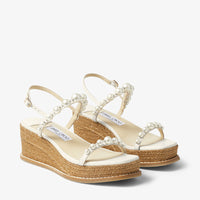 Amatuus 60 wedge sandals in leather with pearls - Latte & White
