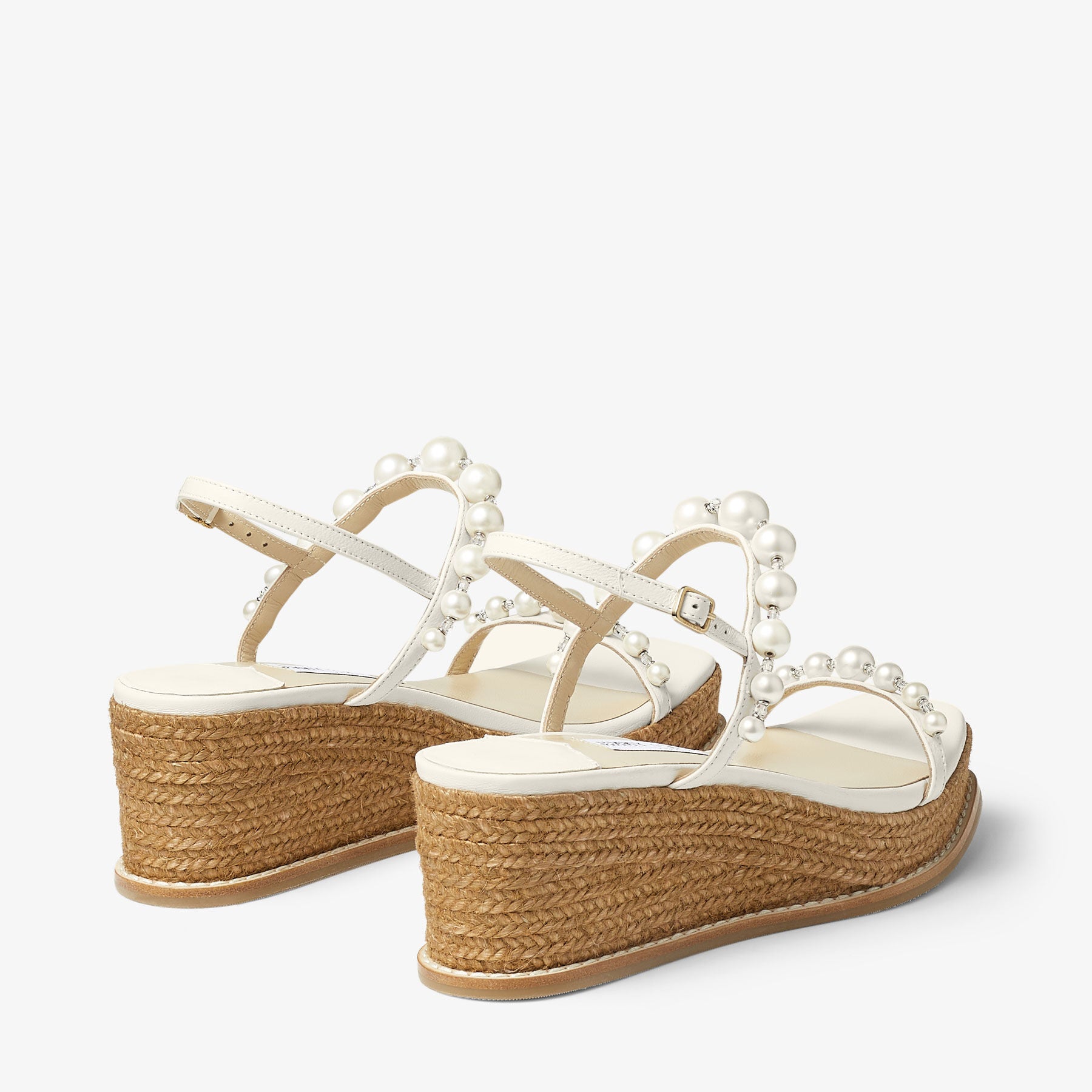 Amatuus 60 wedge sandals in leather with pearls - Latte & White