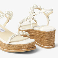 Amatuus 60 wedge sandals in leather with pearls - Latte & White