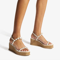 Amatuus 60 wedge sandals in leather with pearls - Latte & White