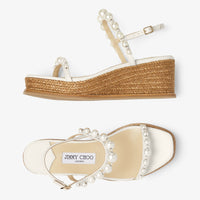 Amatuus 60 wedge sandals in leather with pearls - Latte & White