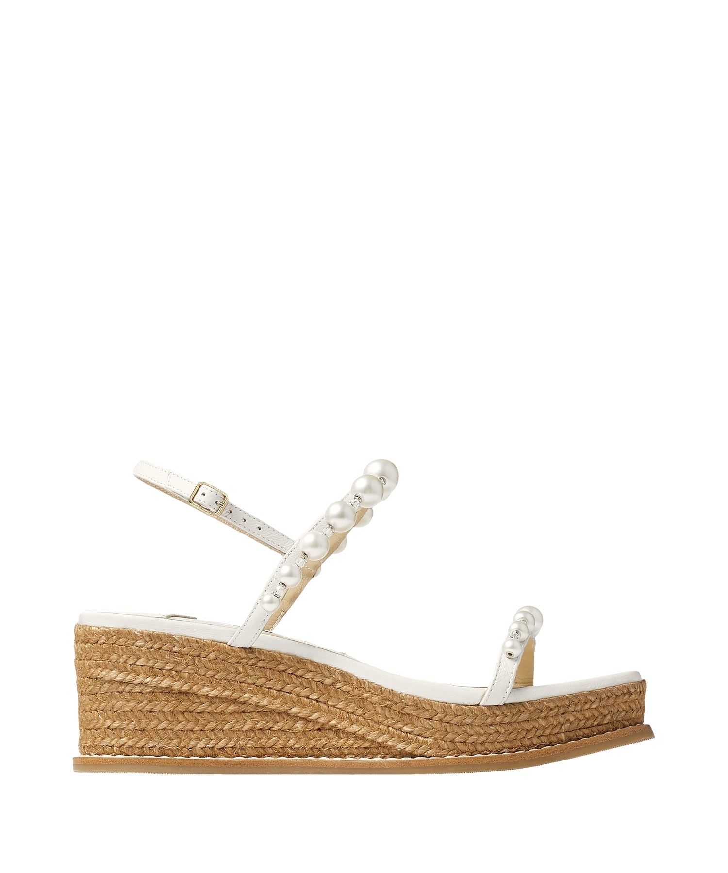 Amatuus 60 wedge sandals in leather with pearls - Latte & White