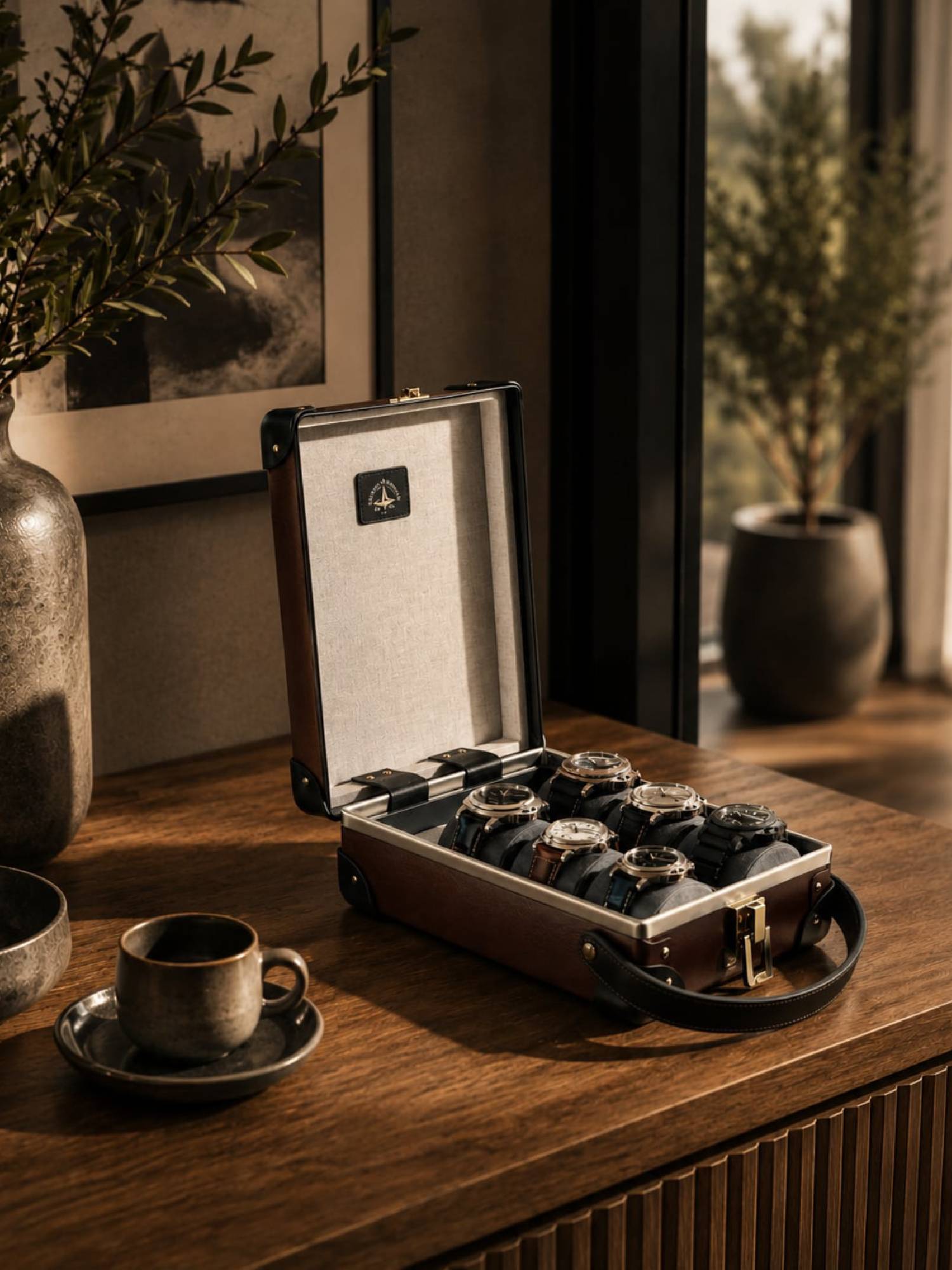 Coffret à montres Centenary 6 compartiments - Marine & Chrome