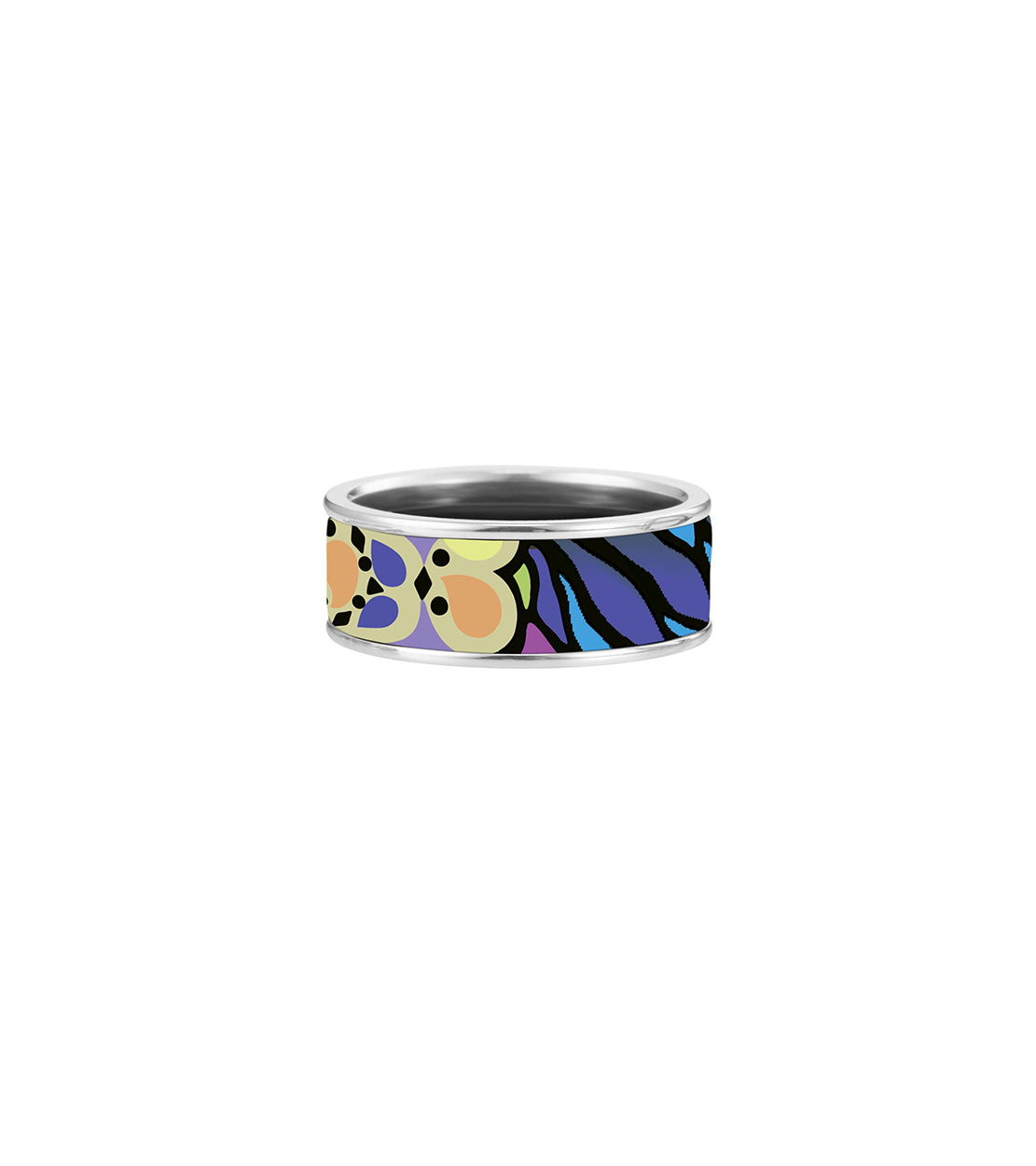 Enamel and rhodium-plated Miss ring - Blue, Violet & Green