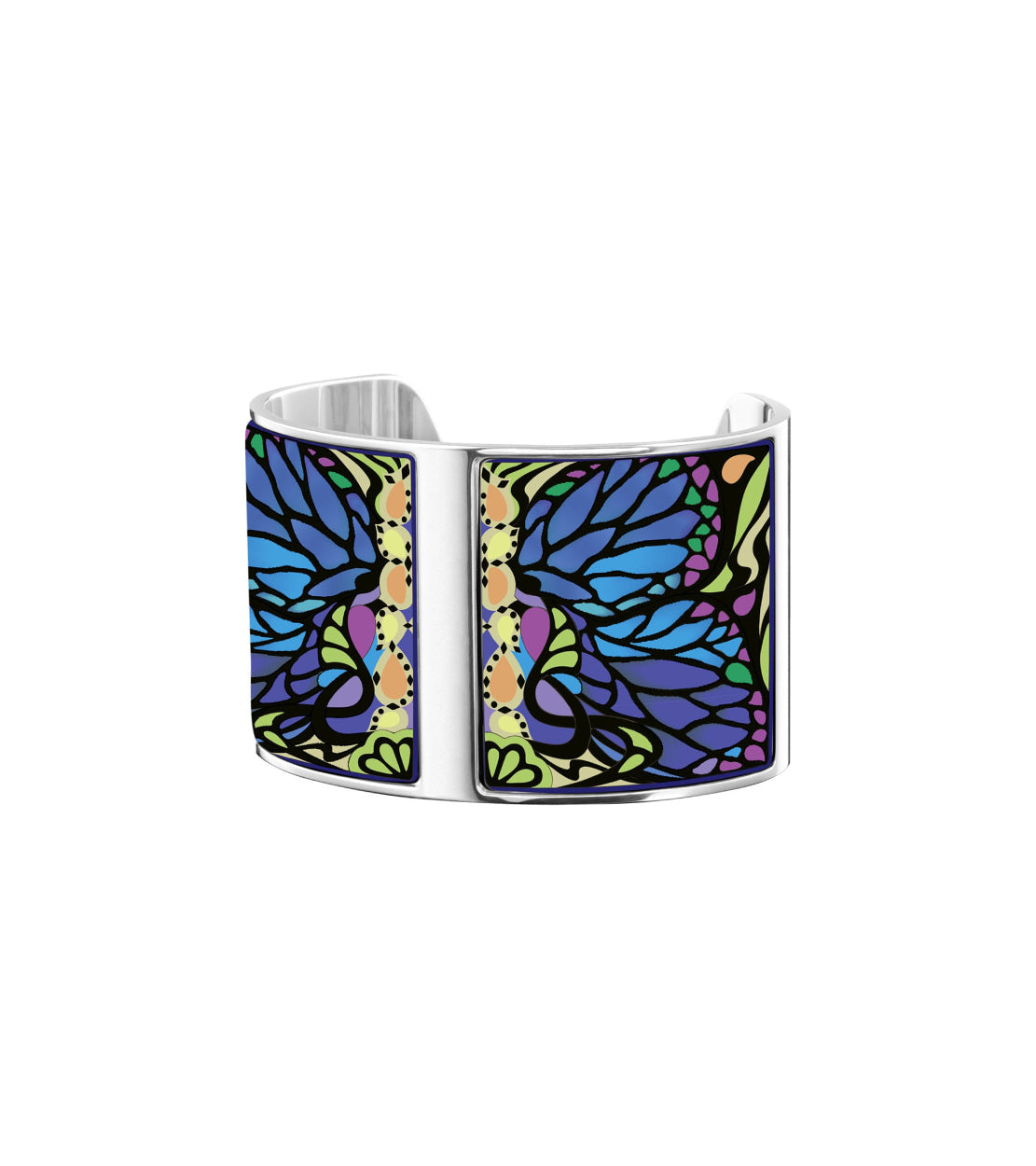 Manchette Aphrodite en émail et plaqué au rhodium - Bleu, Violet & Vert