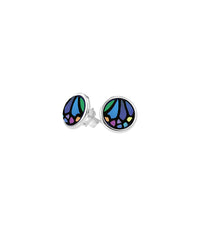 Rhodium-plated cabochon earrings - Blue, Violet & Green