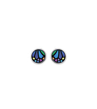 Rhodium-plated cabochon earrings - Blue, Violet & Green