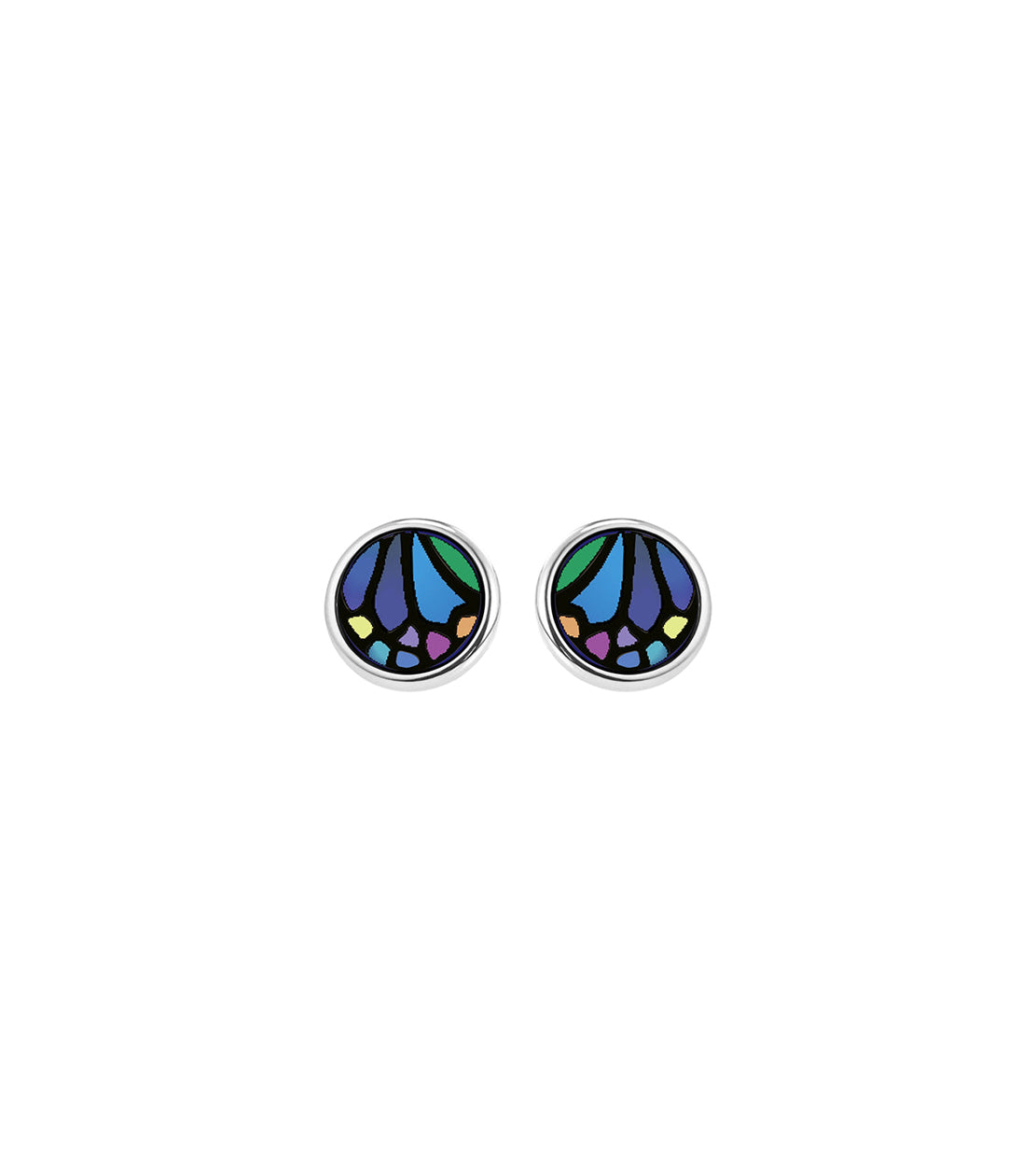 Rhodium-plated cabochon earrings - Blue, Violet & Green