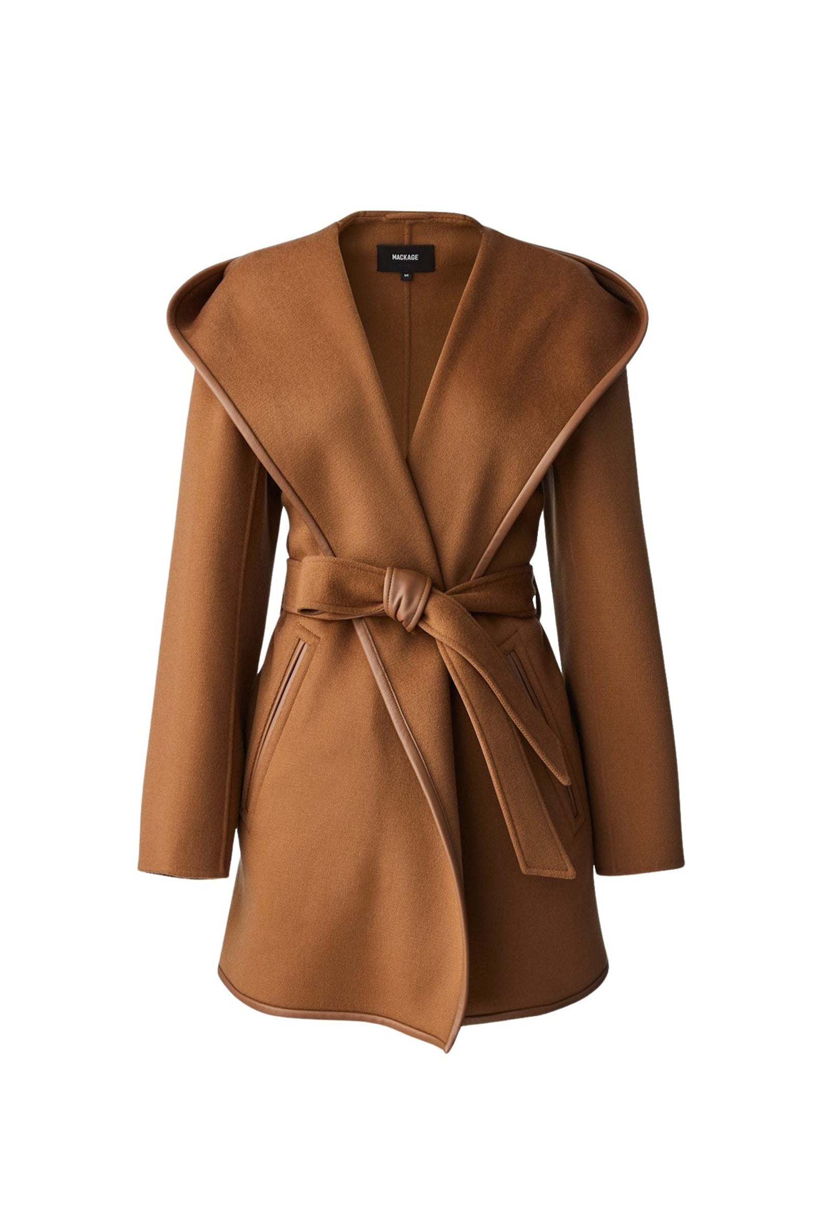 Manteau court Amina ceinturé en laine - Camel