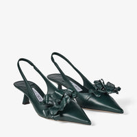 Amita back strap slingbacks with flowers 45 in leather - Dark Green