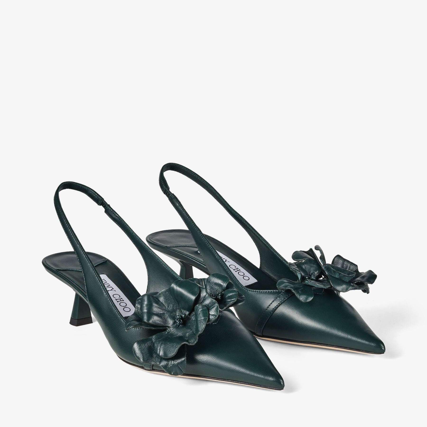 Amita back strap slingbacks with flowers 45 in leather - Dark Green
