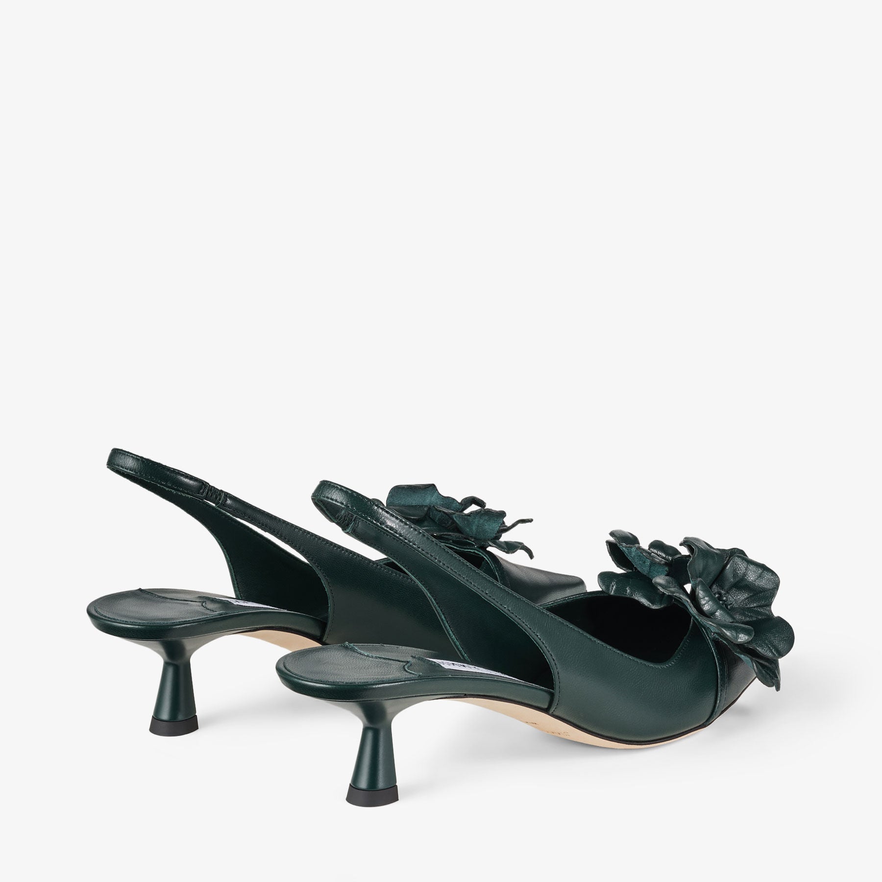 Amita back strap slingbacks with flowers 45 in leather - Dark Green