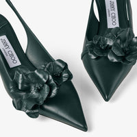 Amita back strap slingbacks with flowers 45 in leather - Dark Green