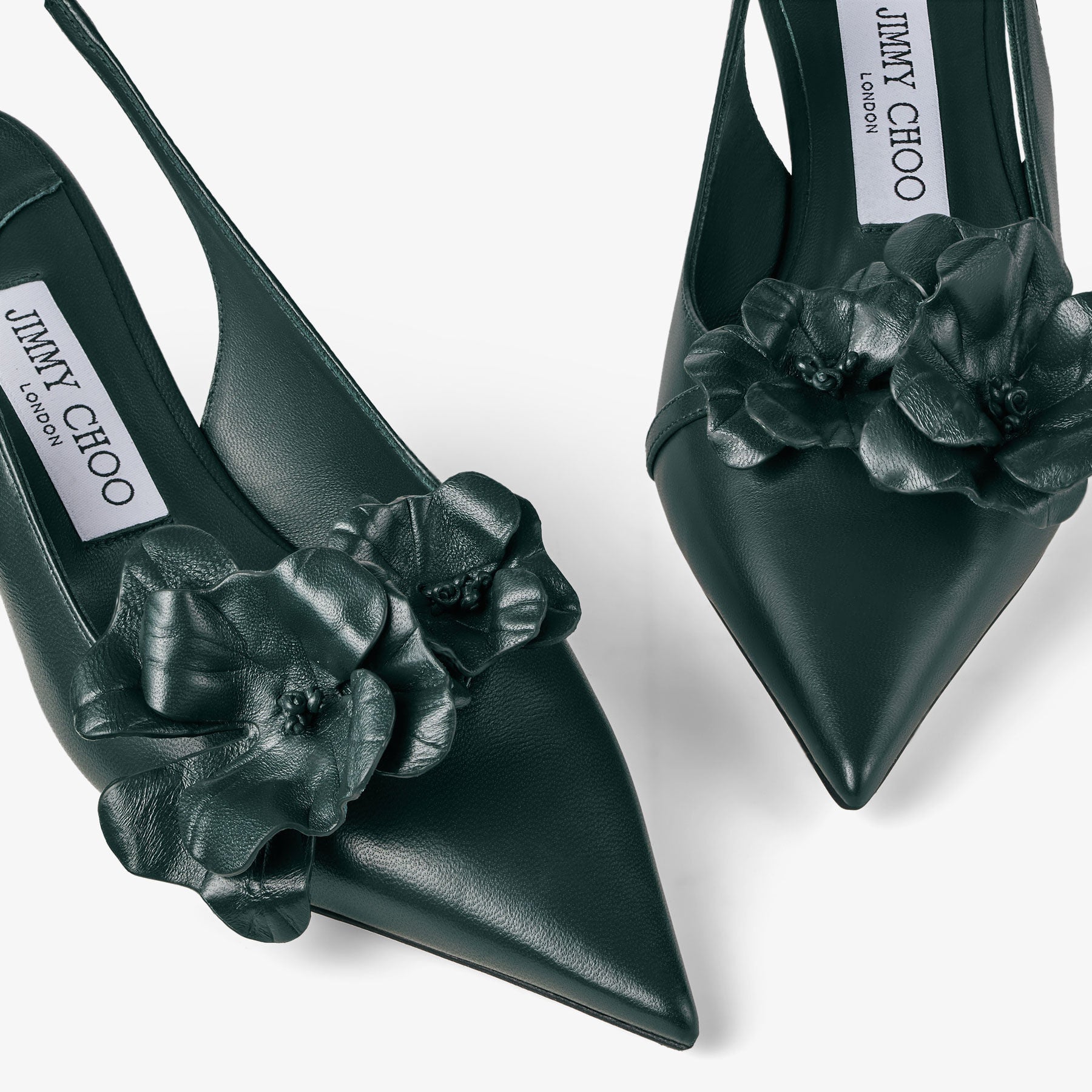 Amita back strap slingbacks with flowers 45 in leather - Dark Green