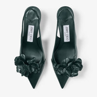 Amita back strap slingbacks with flowers 45 in leather - Dark Green