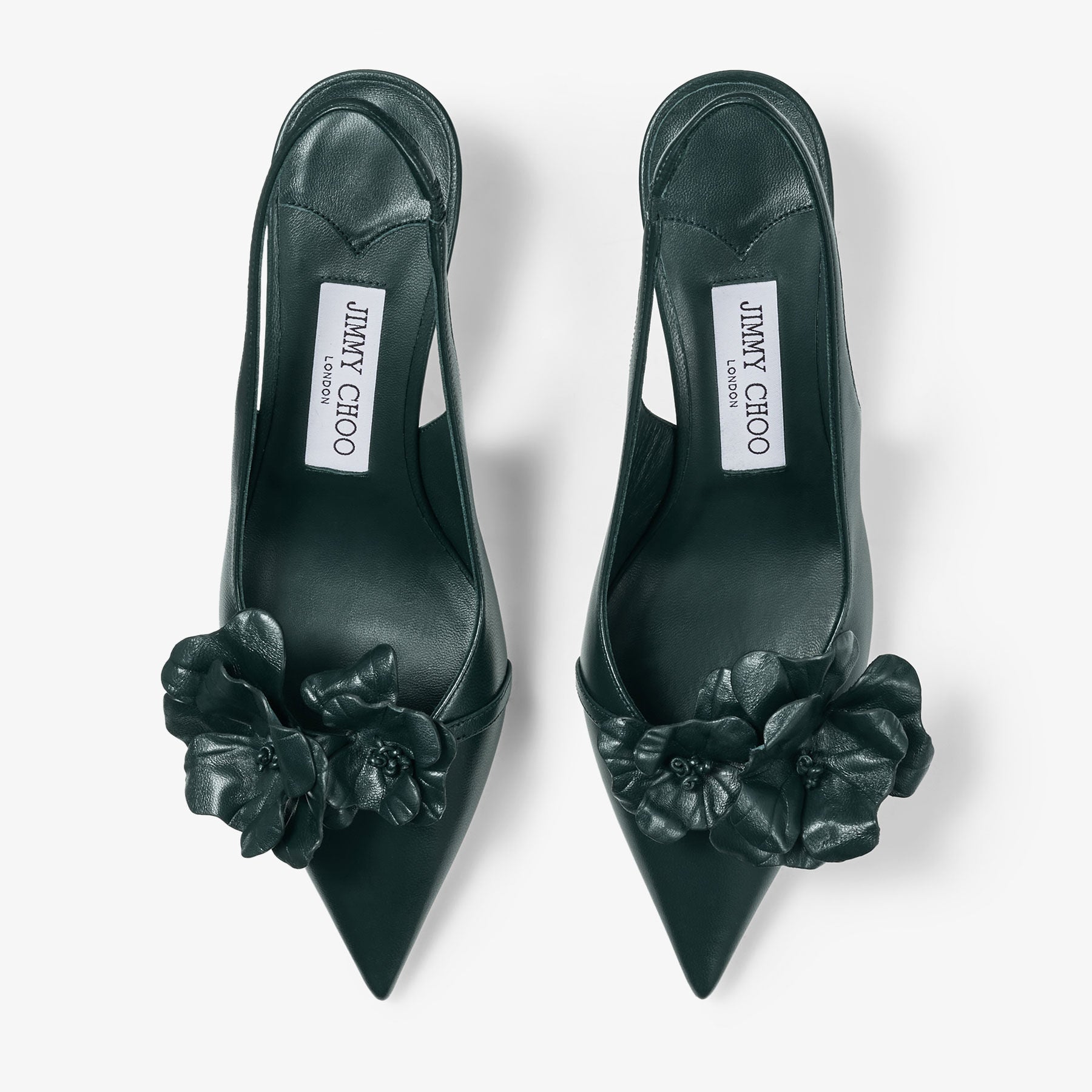 Amita back strap slingbacks with flowers 45 in leather - Dark Green