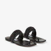 Sandales Amoure plates en cuir avec raphia à perles - Black Intense