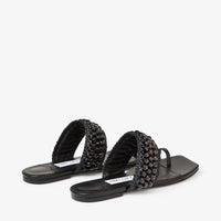 Sandales Amoure plates en cuir avec raphia à perles - Black Intense