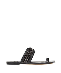 Sandales Amoure plates en cuir avec raphia à perles - Black Intense