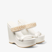 Amoure 130 wedge mules in leather - Latte & Ivory