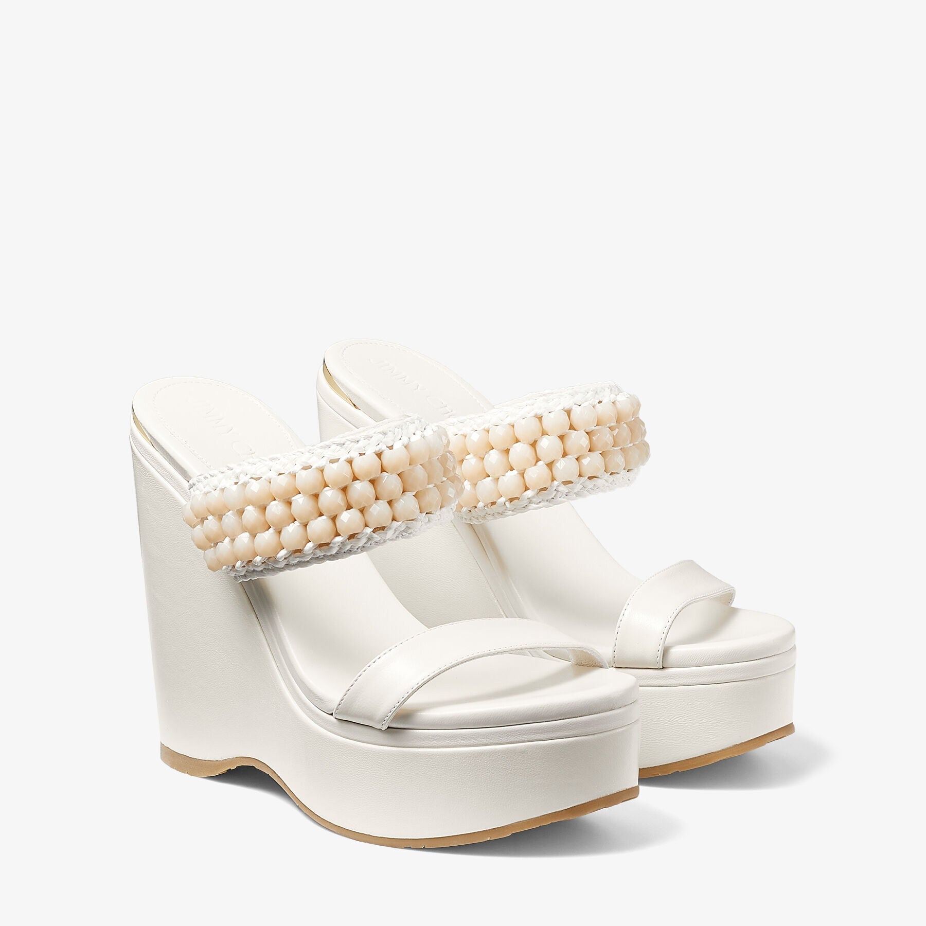 Amoure 130 wedge mules in leather - Latte & Ivory